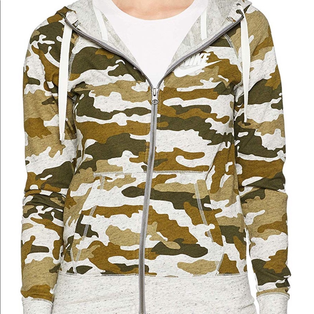 Nike Womens Hoodie FZ CAMO AO9174-395 olive cammo